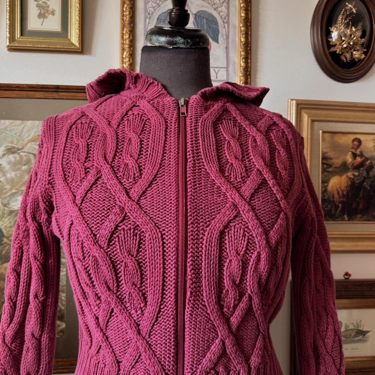 Burgundy cable knit zip up sweater (S)