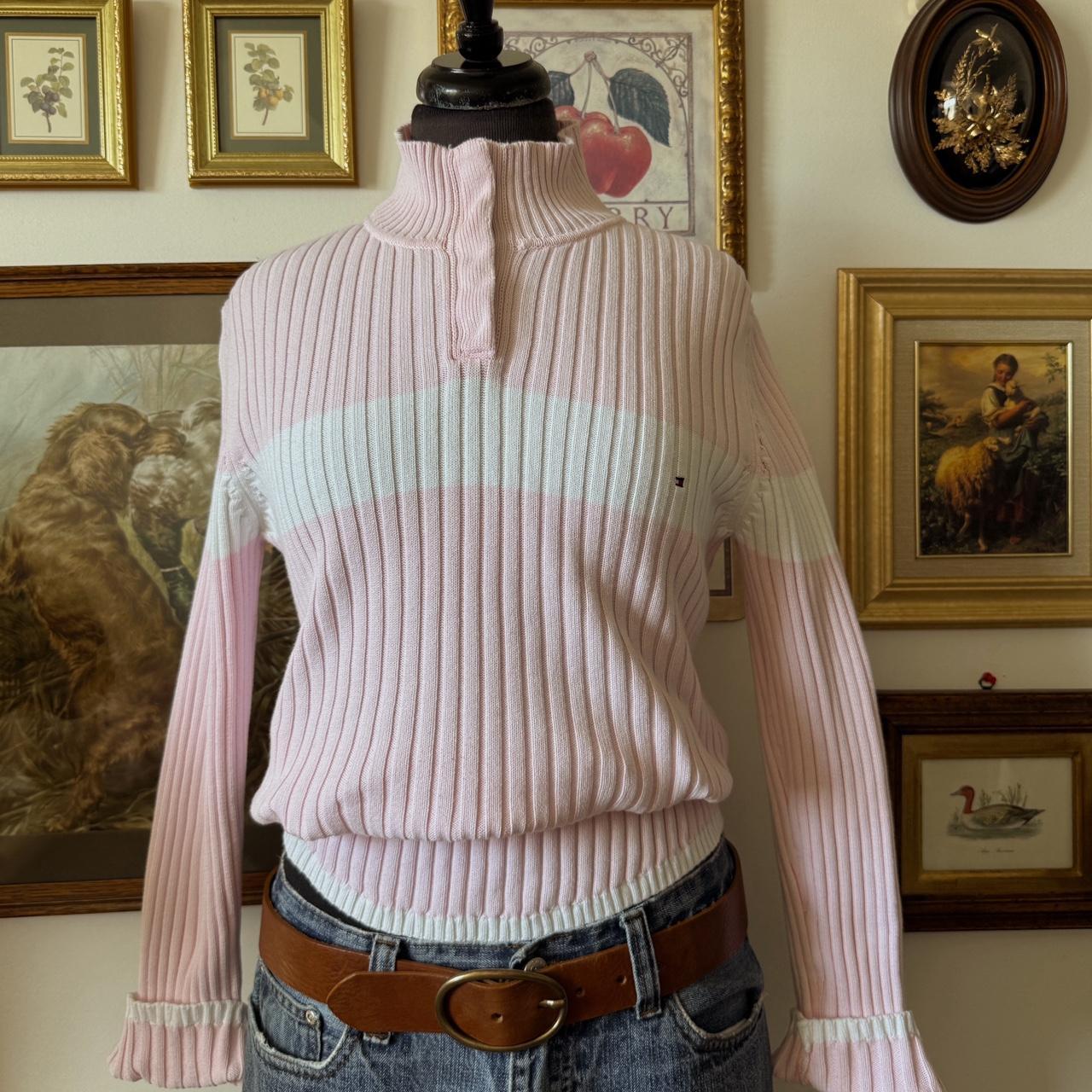 Y2K soft pink ribbed mock neck sweater (L)