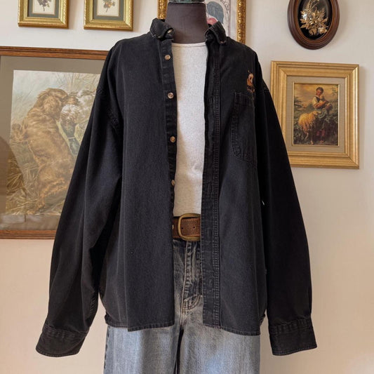 Black vintage 90s button-up shirt (L)