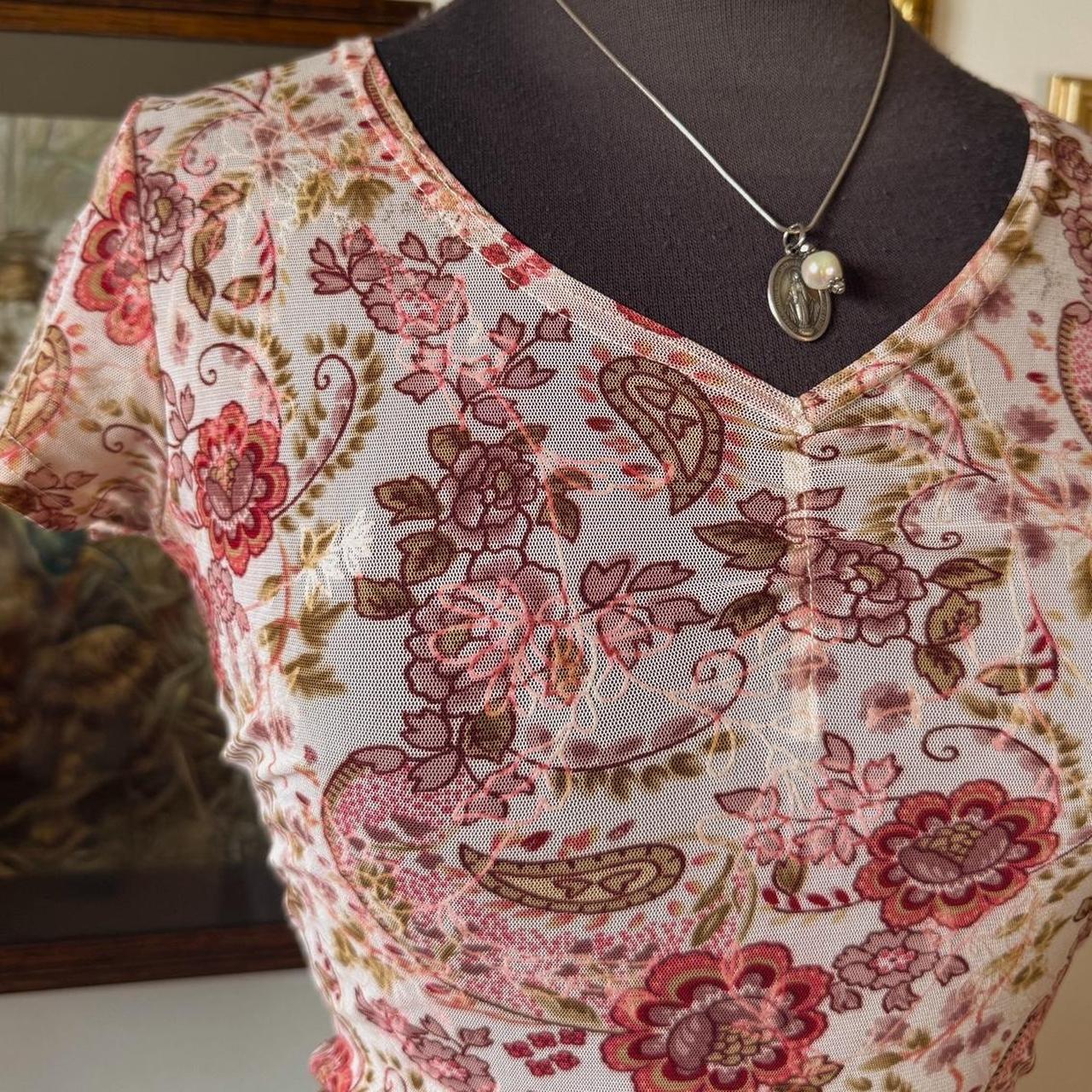 Pink mesh floral baby tee (S)