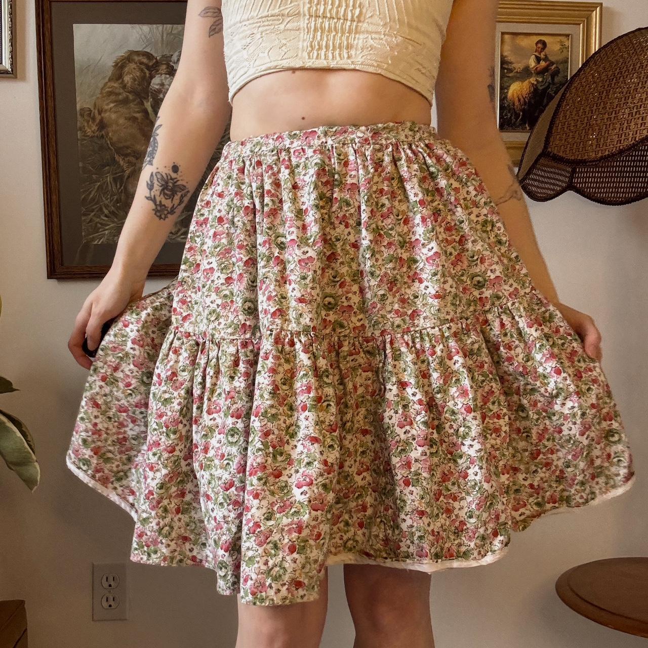 Pink floral tiered midi skirt (XXS)