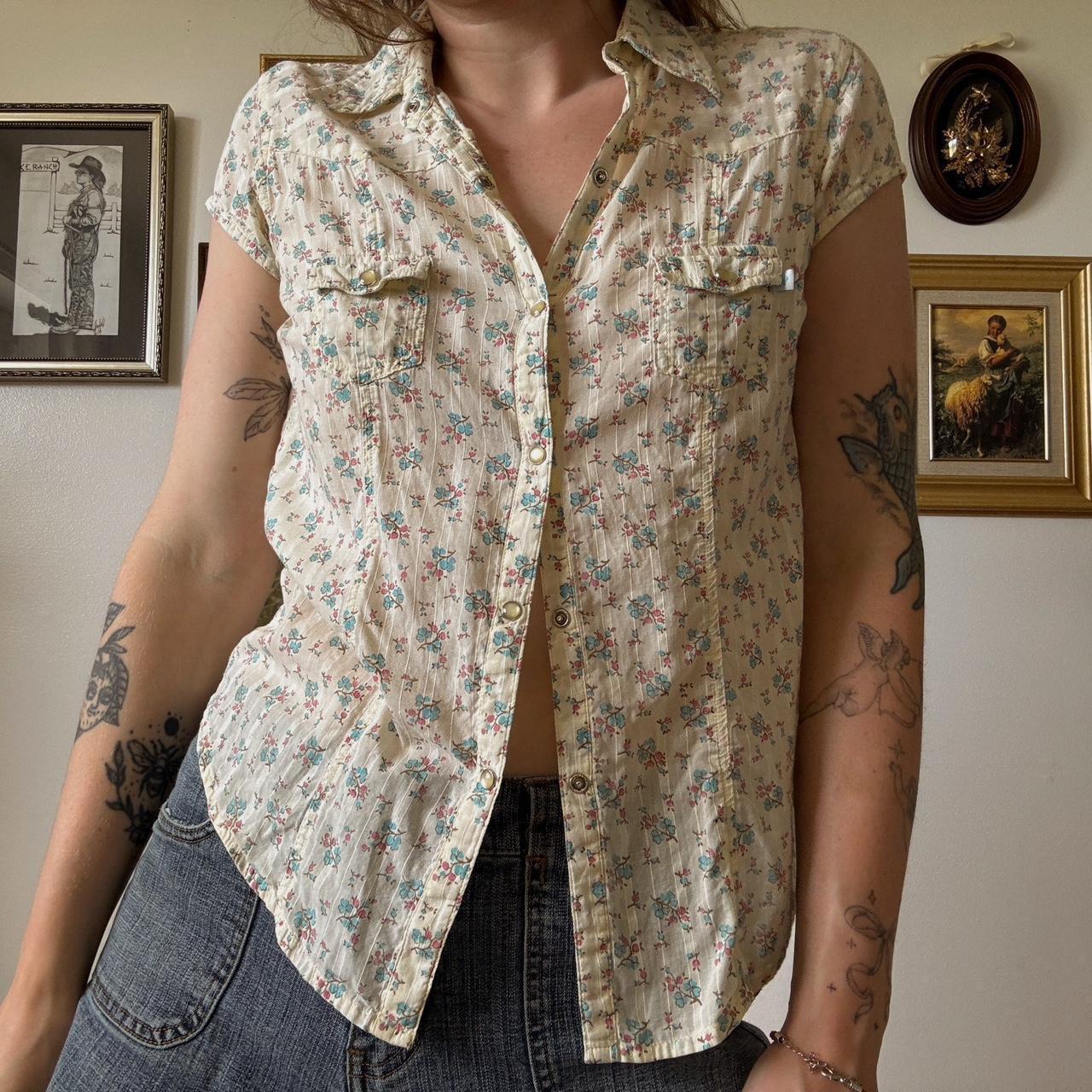 Butter yellow floral button up (S)