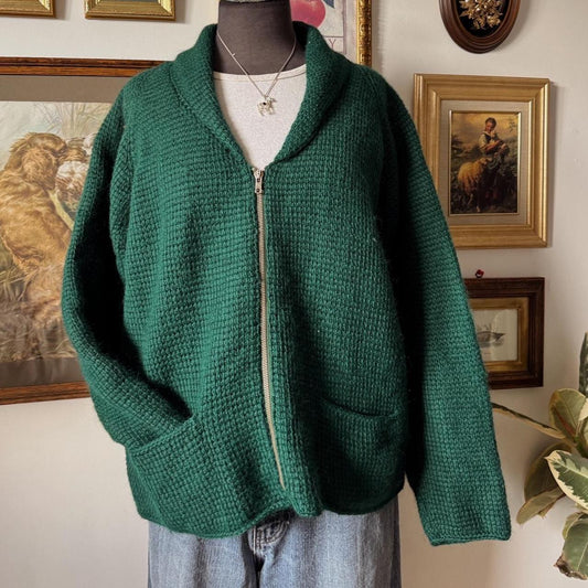 Forest green knit zip up cardigan (XL)