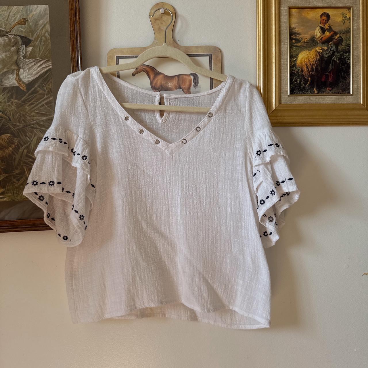 White cotton ruffle blouse (M)