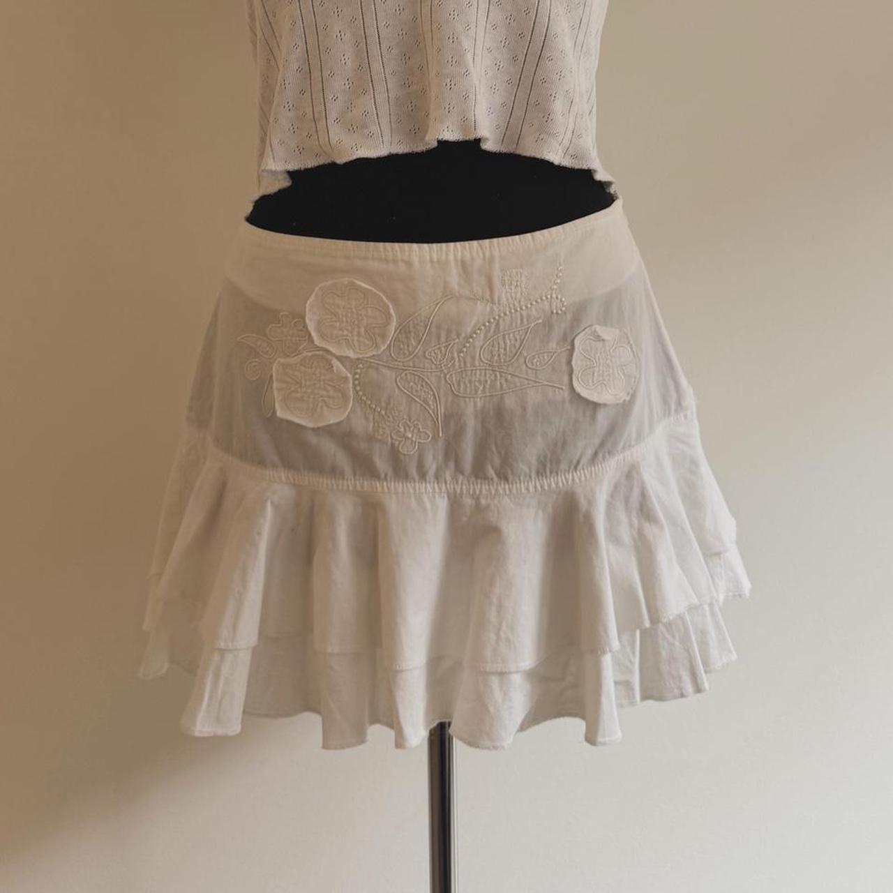 Vintage white ruffle mini skirt (S)