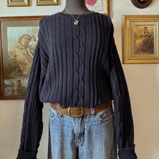 Navy cable knit oversized sweater (L)