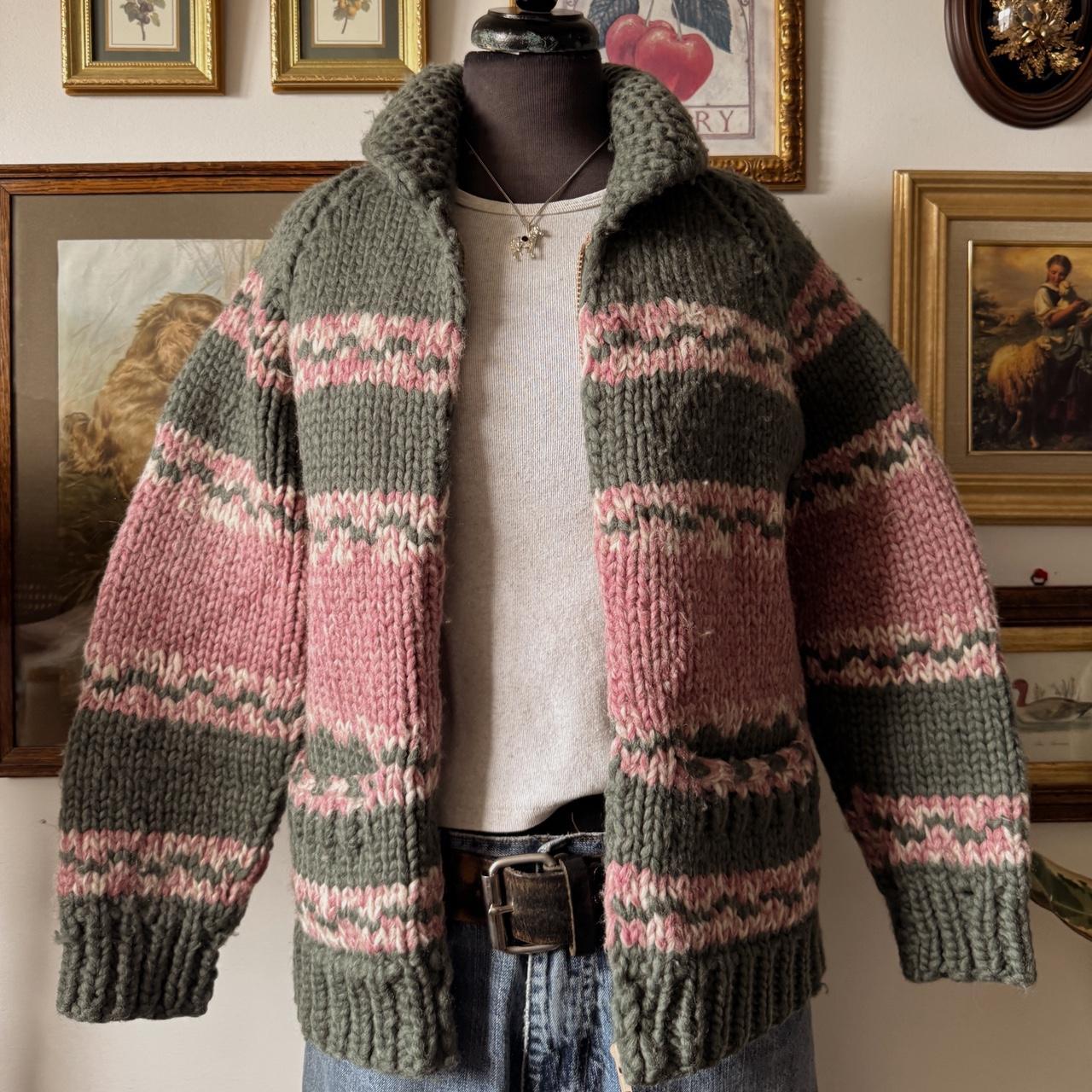 Green & pink striped wool jacket (S)