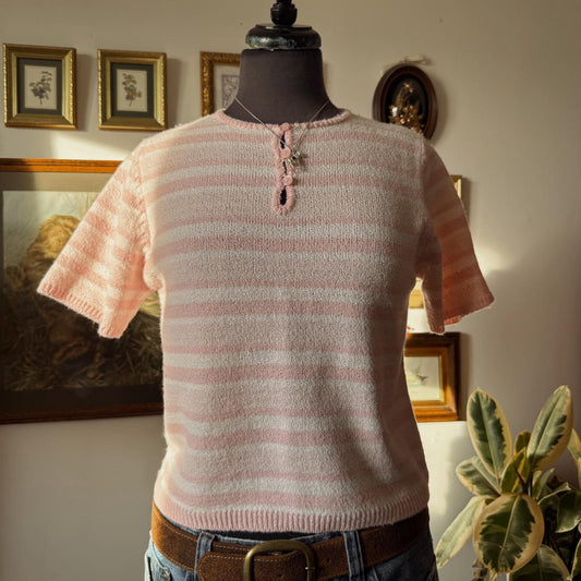 Pink striped knit sweater top (S)