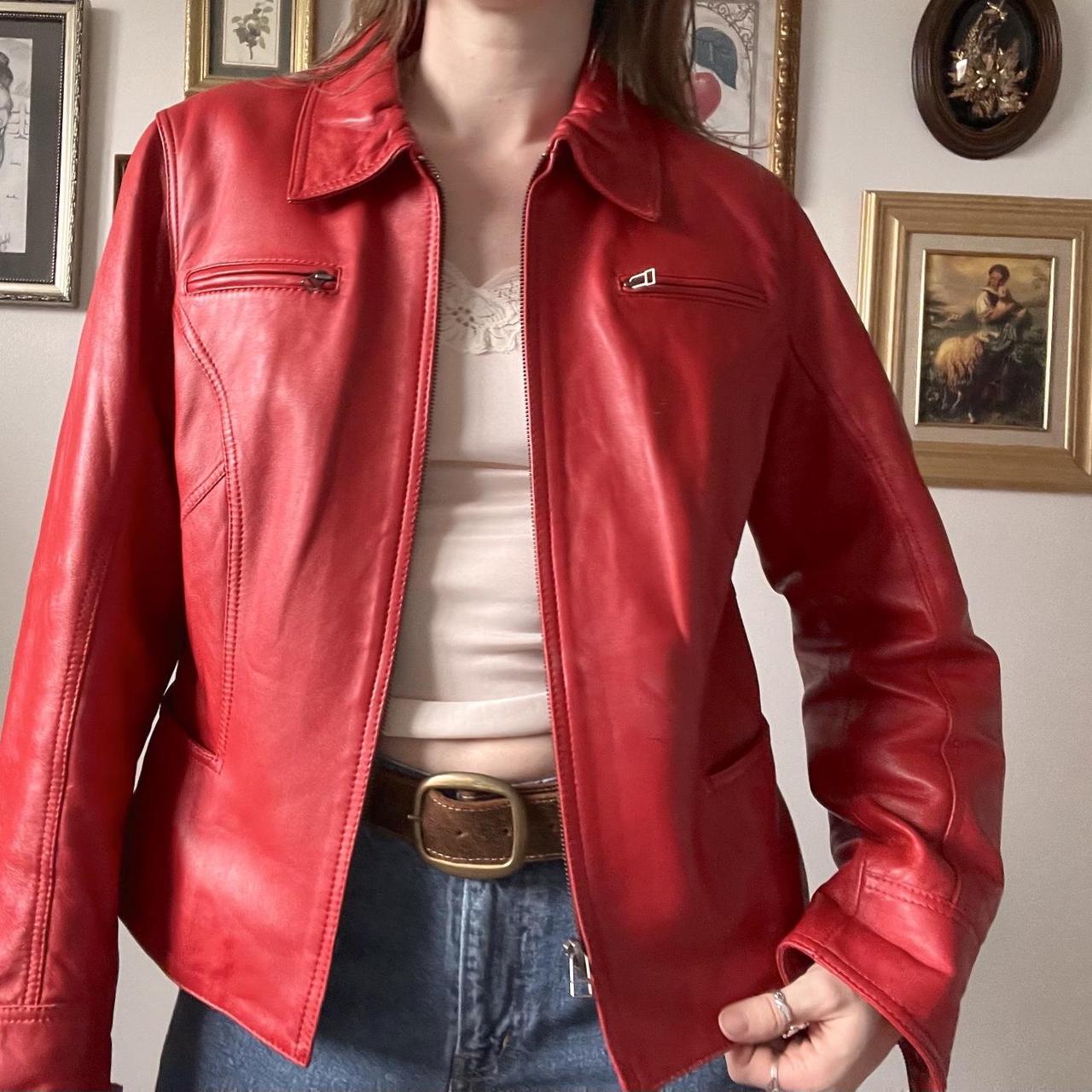 Cherry red leather jacket (L)