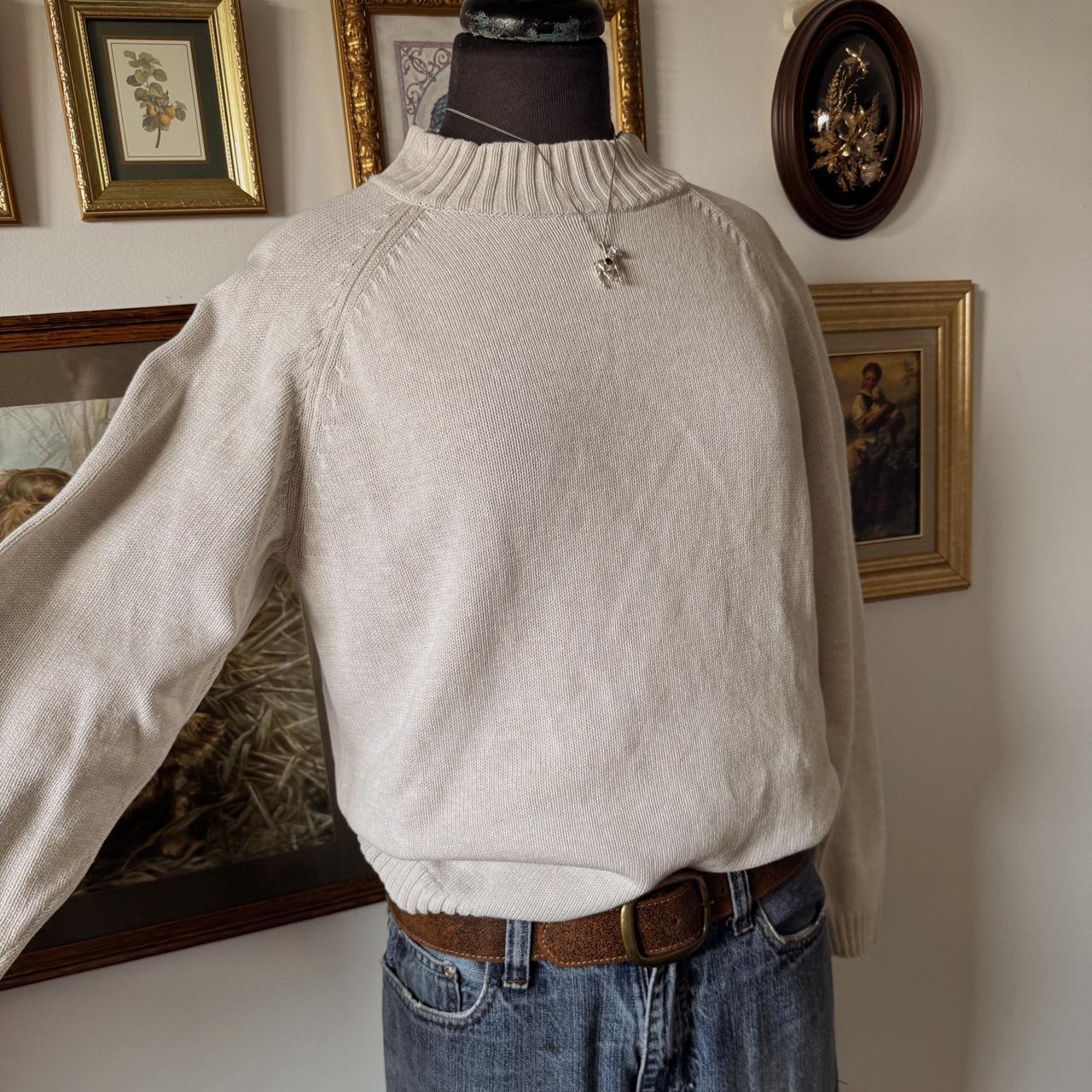 Cream cotton knit mock neck sweater (L)
