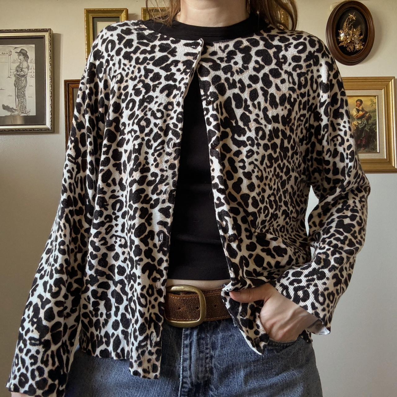 Leopard print knit cardigan (L)