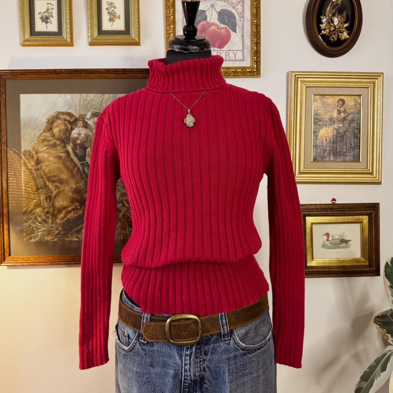 Magenta red cotton knit turtleneck (S)
