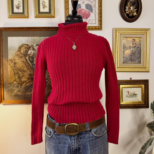 Magenta red cotton knit turtleneck (S)