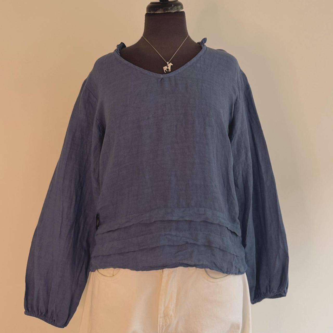 Navy linen coastal blouse (S)