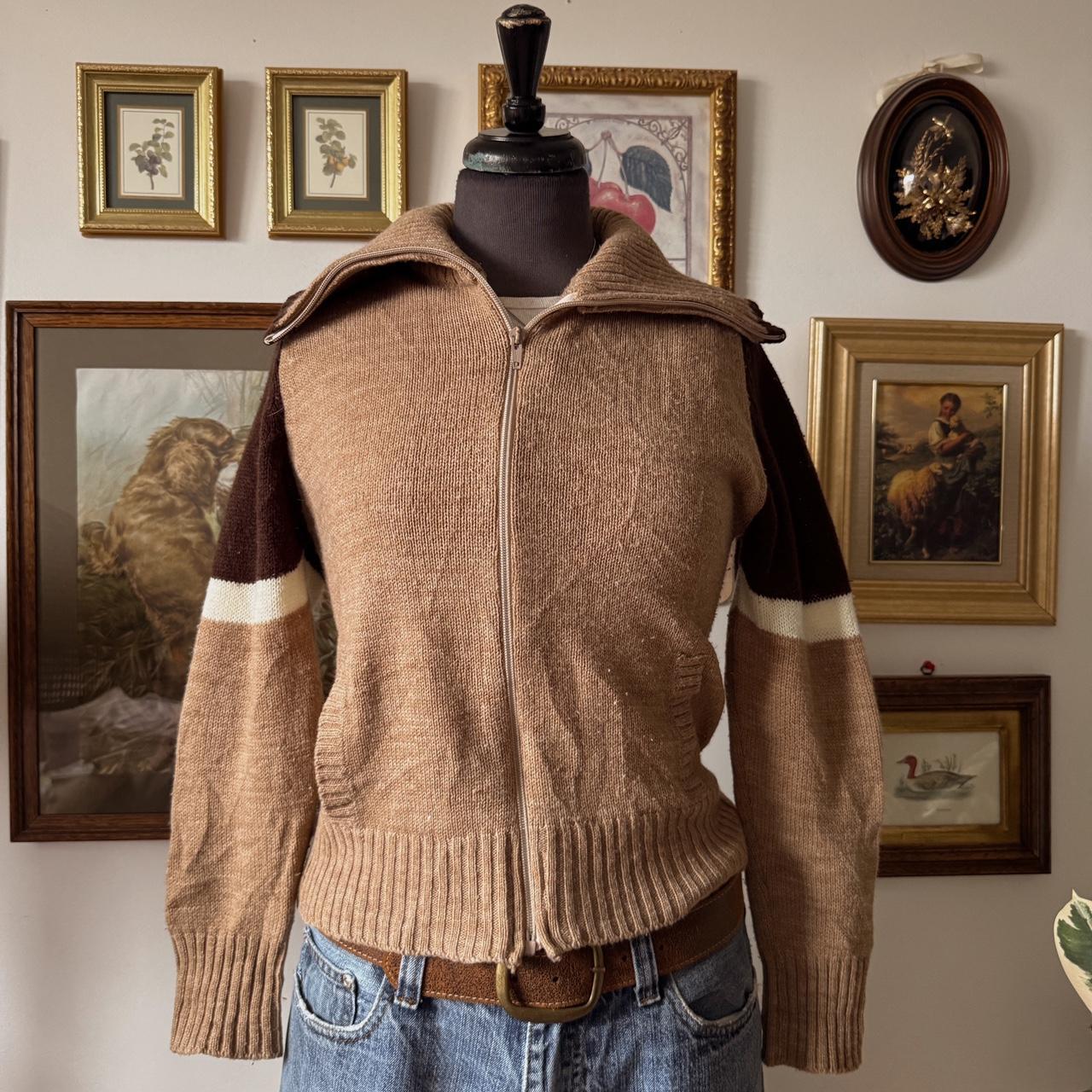Vintage 70s earthy knit zip up (M)