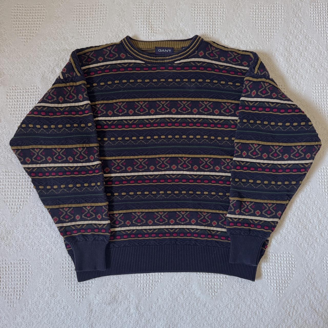 Navy & burgundy 90s striped sweater (L)
