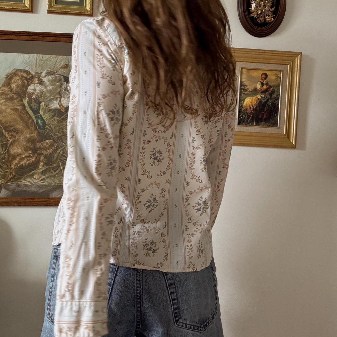 Cream and blue floral western button-up (S)
