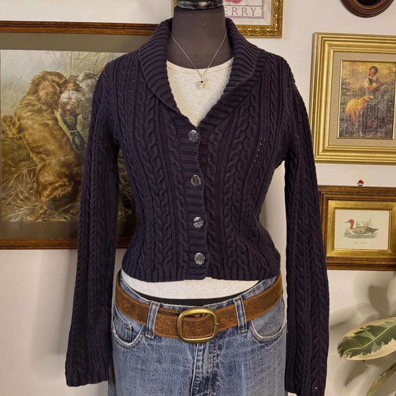 Dark navy blue cable knit cardigan (S)