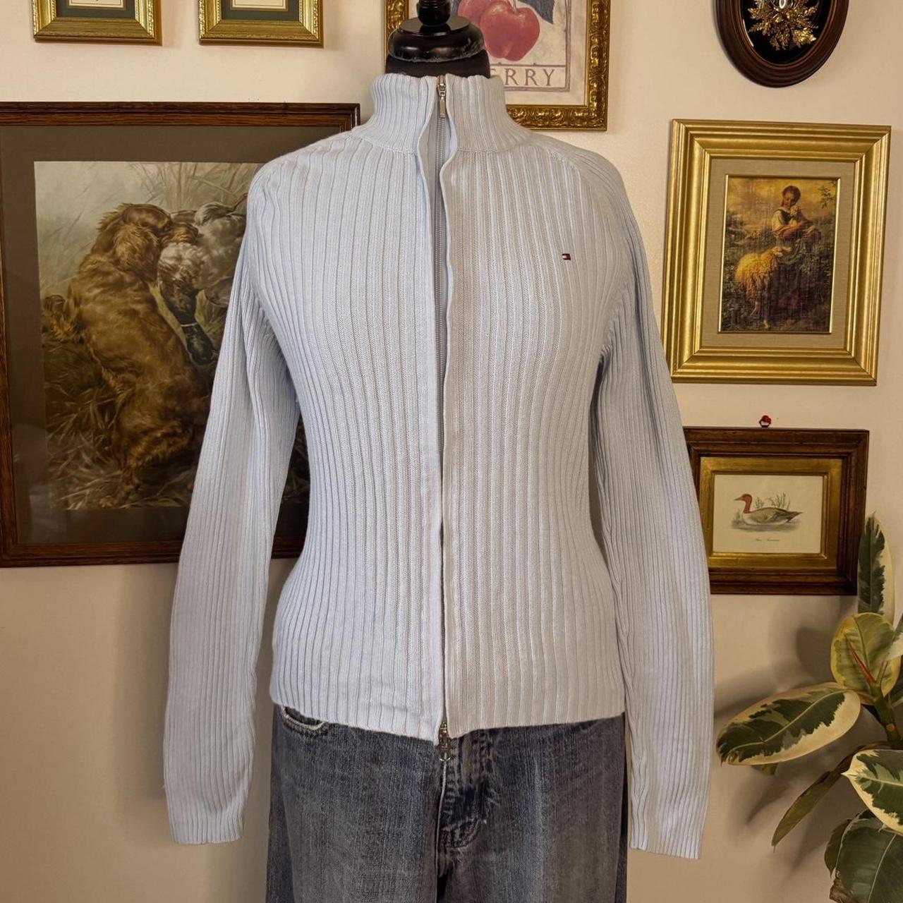 Sky blue knit mock neck zip up (L)