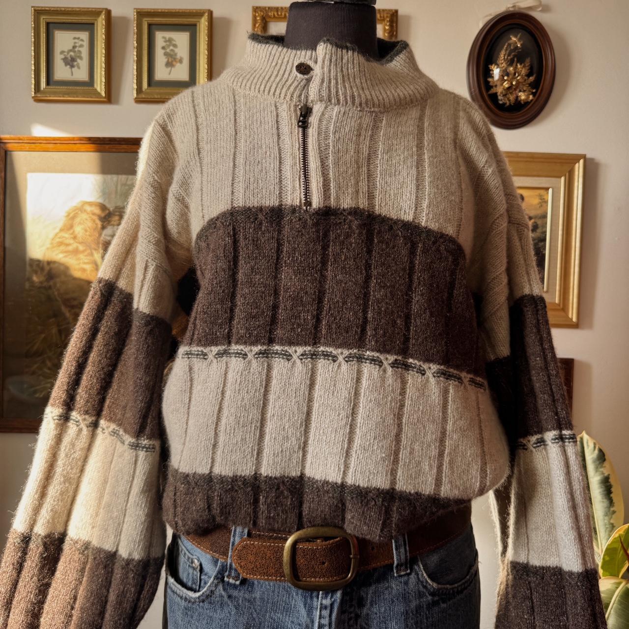Brown & cream striped wool knit sweater (L)
