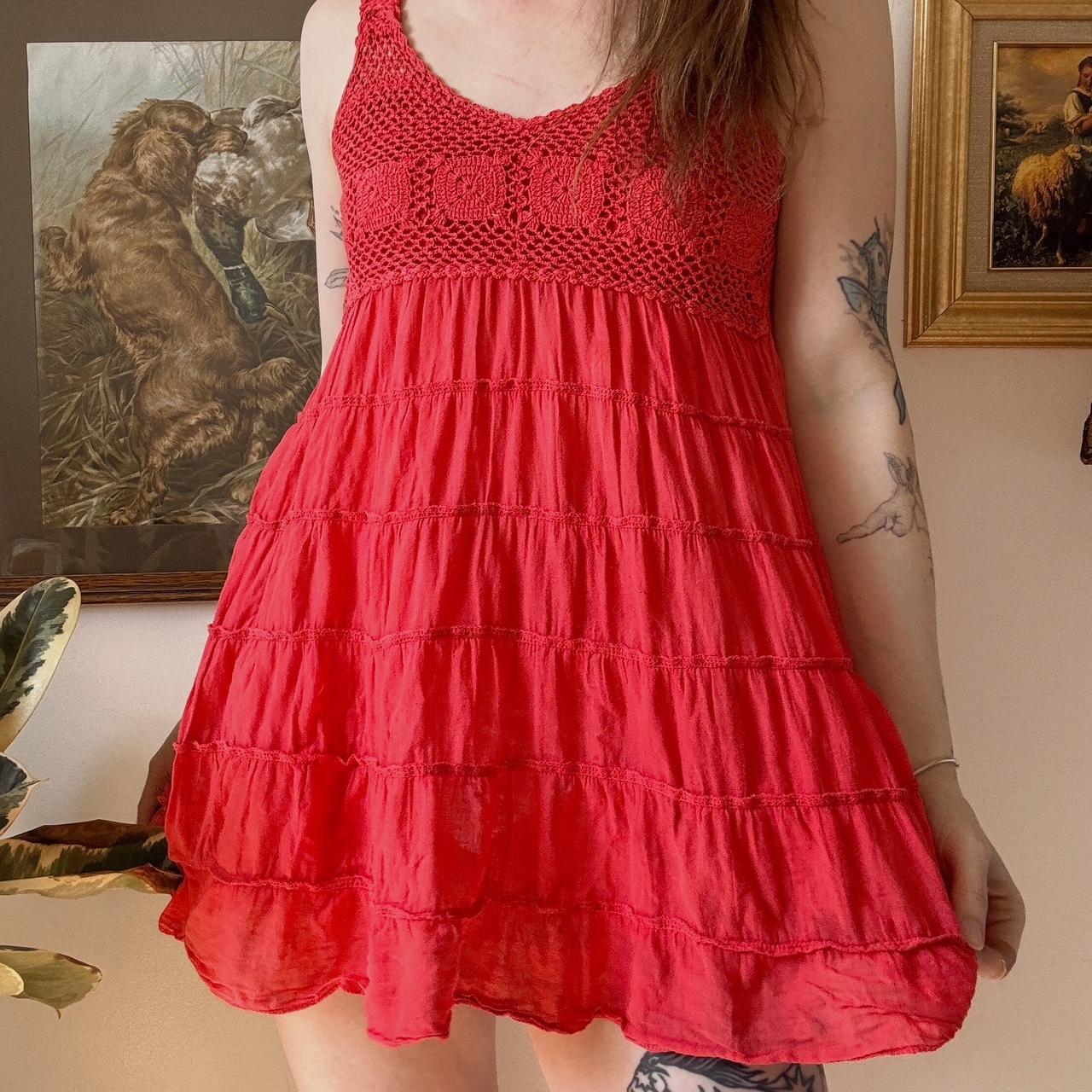 Red crochet boho mini dress (S)