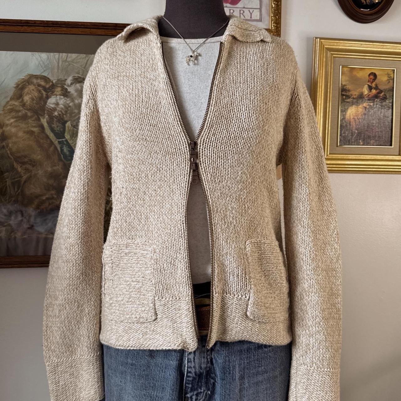 Soft cream knit zip up (M)
