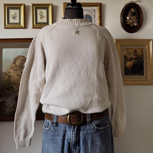 Cream cotton knit mock neck sweater (L)