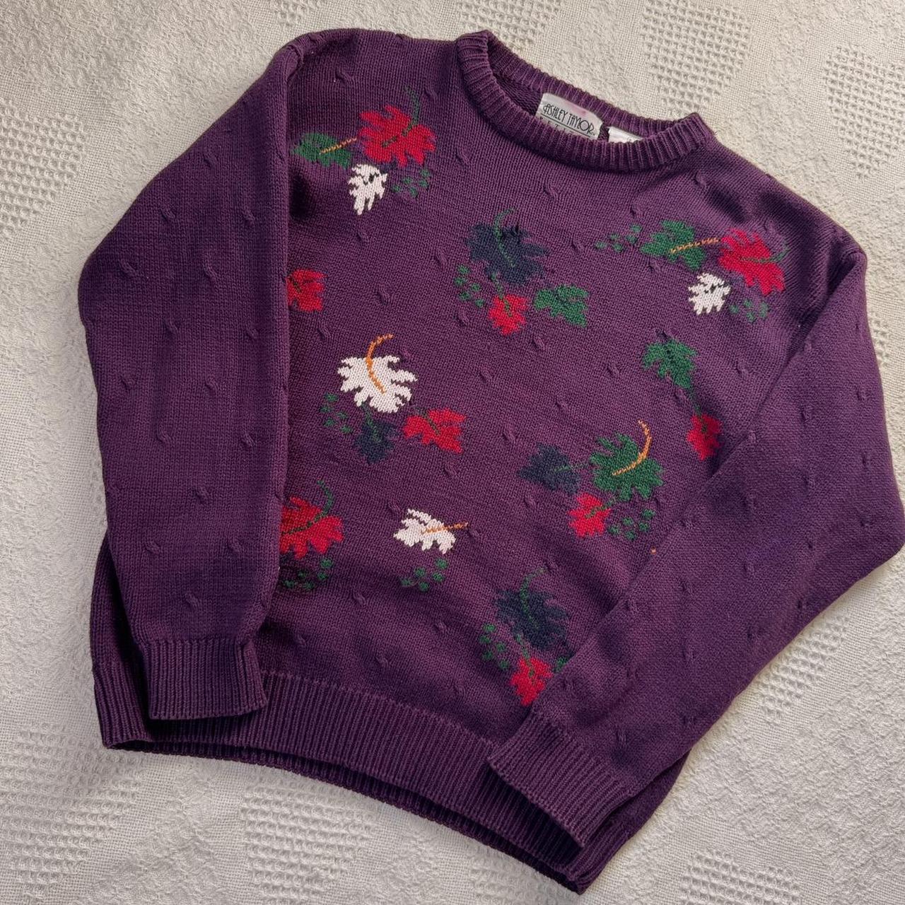 Deep purple autumn leaves sweater (M)