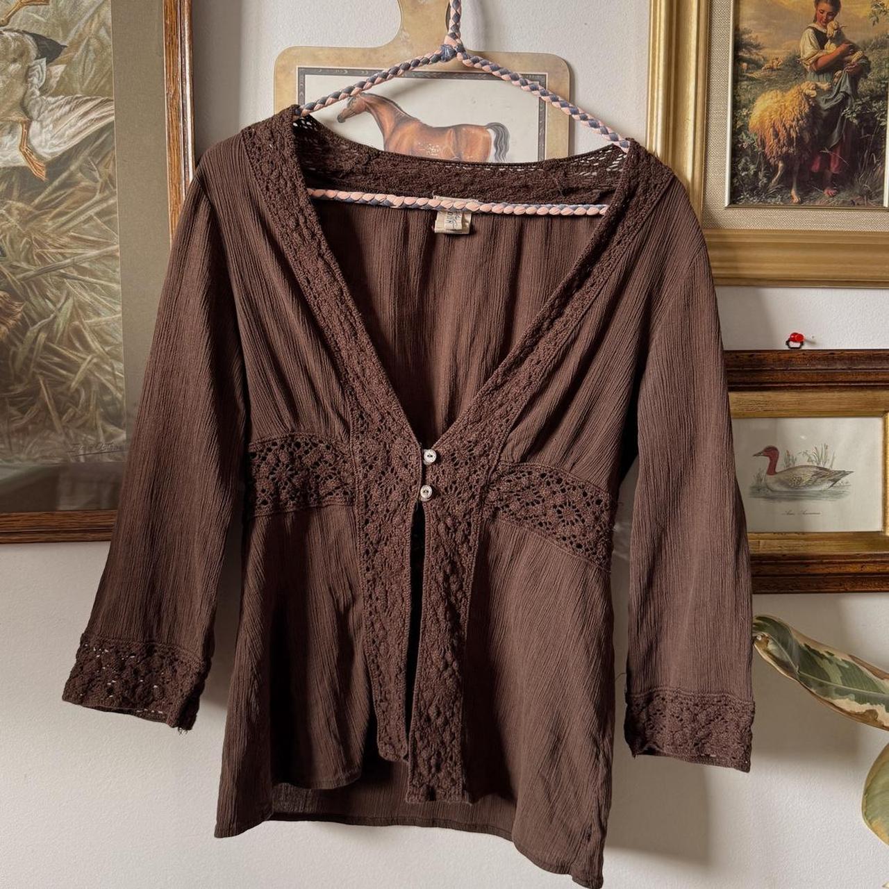 Earthy boho lace blouse (XS)