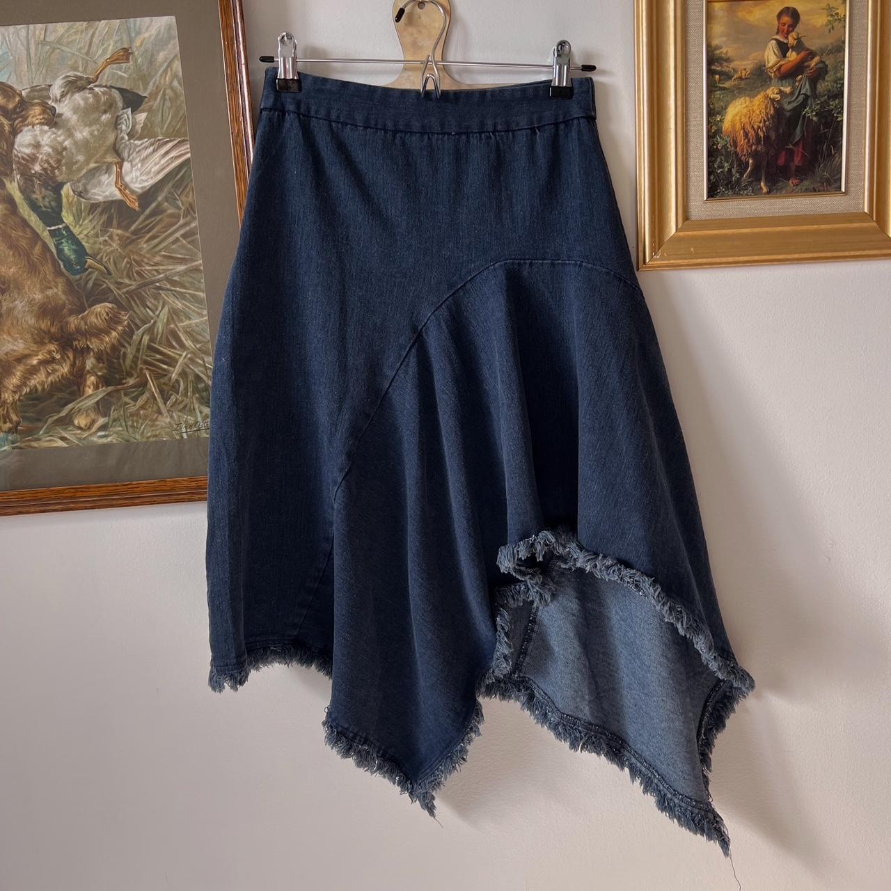 Asymmetrical denim midi skirt (24")