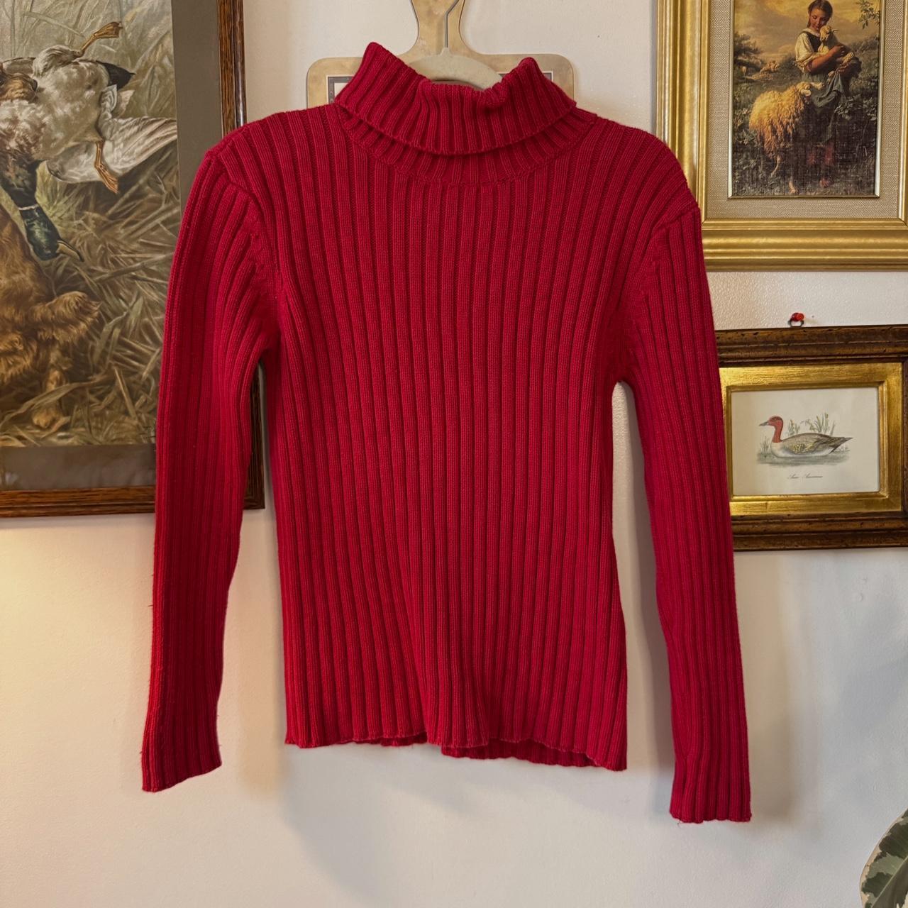Magenta red cotton knit turtleneck (S)