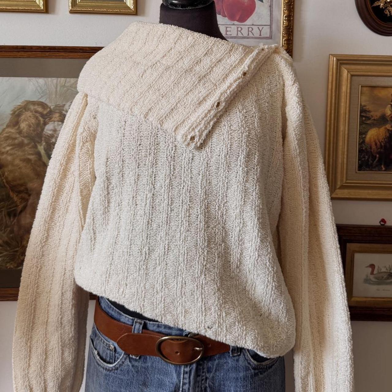Plush cream convertible funnel neck sweater (S)