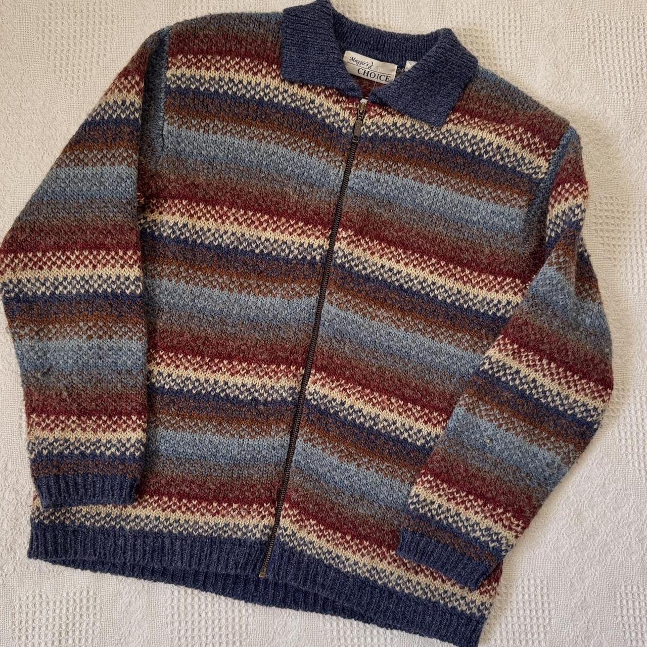 Vintage striped knit zip up sweater (L)
