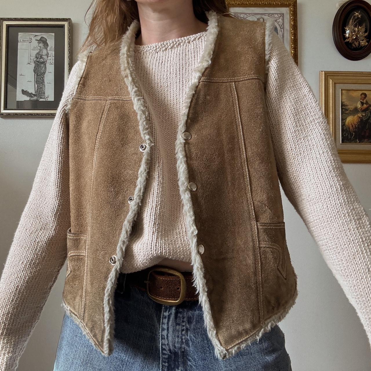 70s suede sherpa vest (L)