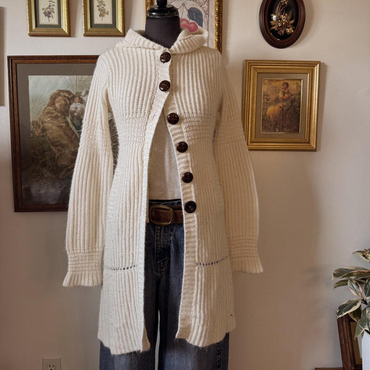Y2K cream knit long cardigan (S)