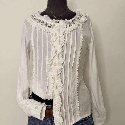 White cottage ruffle lace blouse (M)
