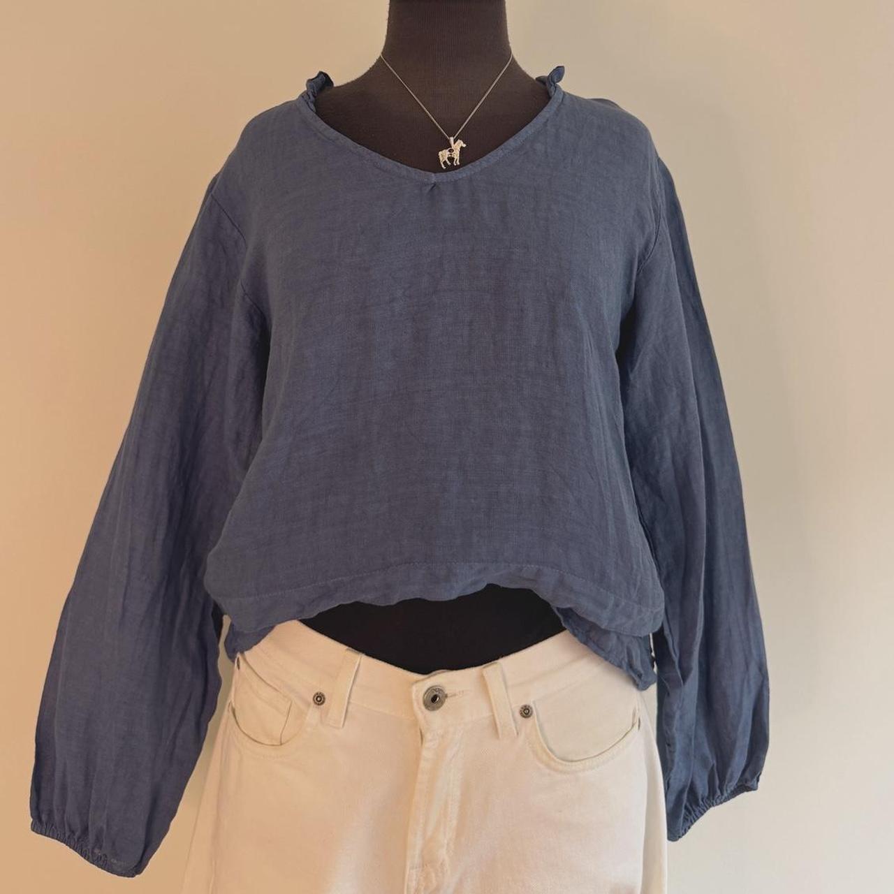 Navy linen coastal blouse (S)