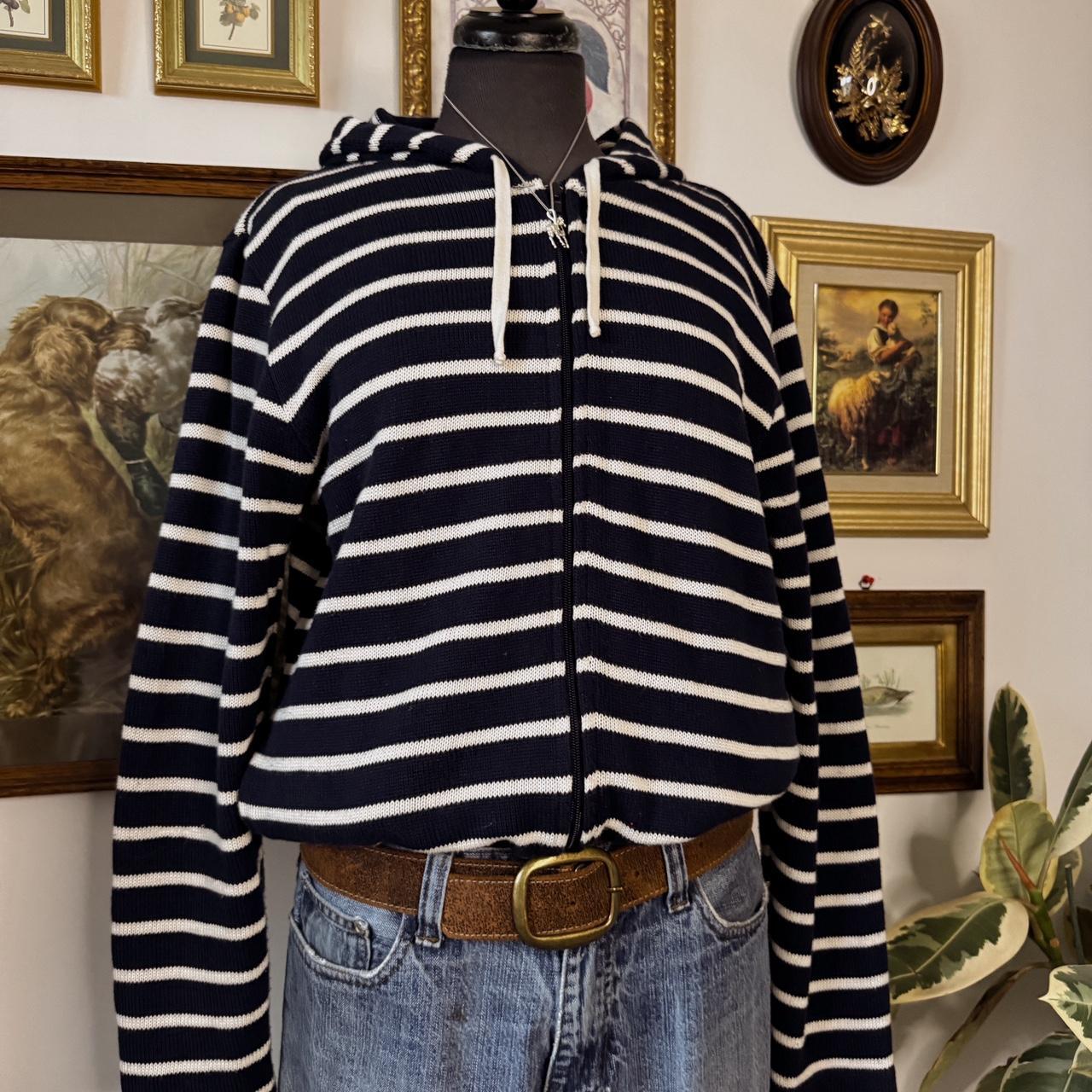 Navy striped knit zip up hoodie (S)