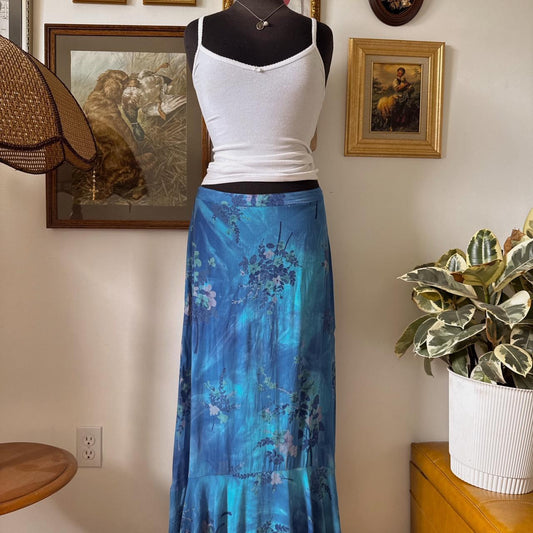 90s ruffle blue maxi skirt (L)