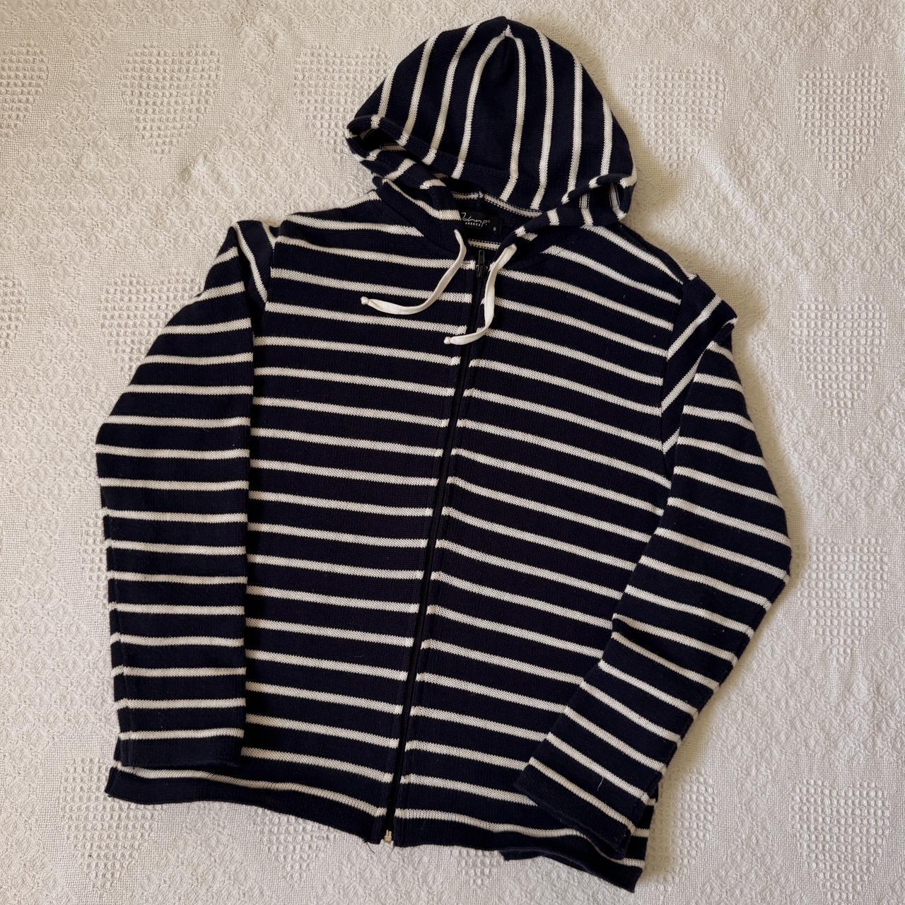 Navy striped knit zip up hoodie (S)