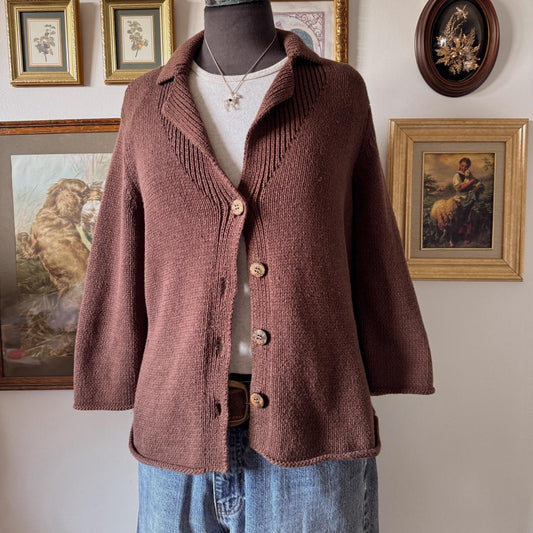 Chocolate brown slouch knit cardigan (S/M)