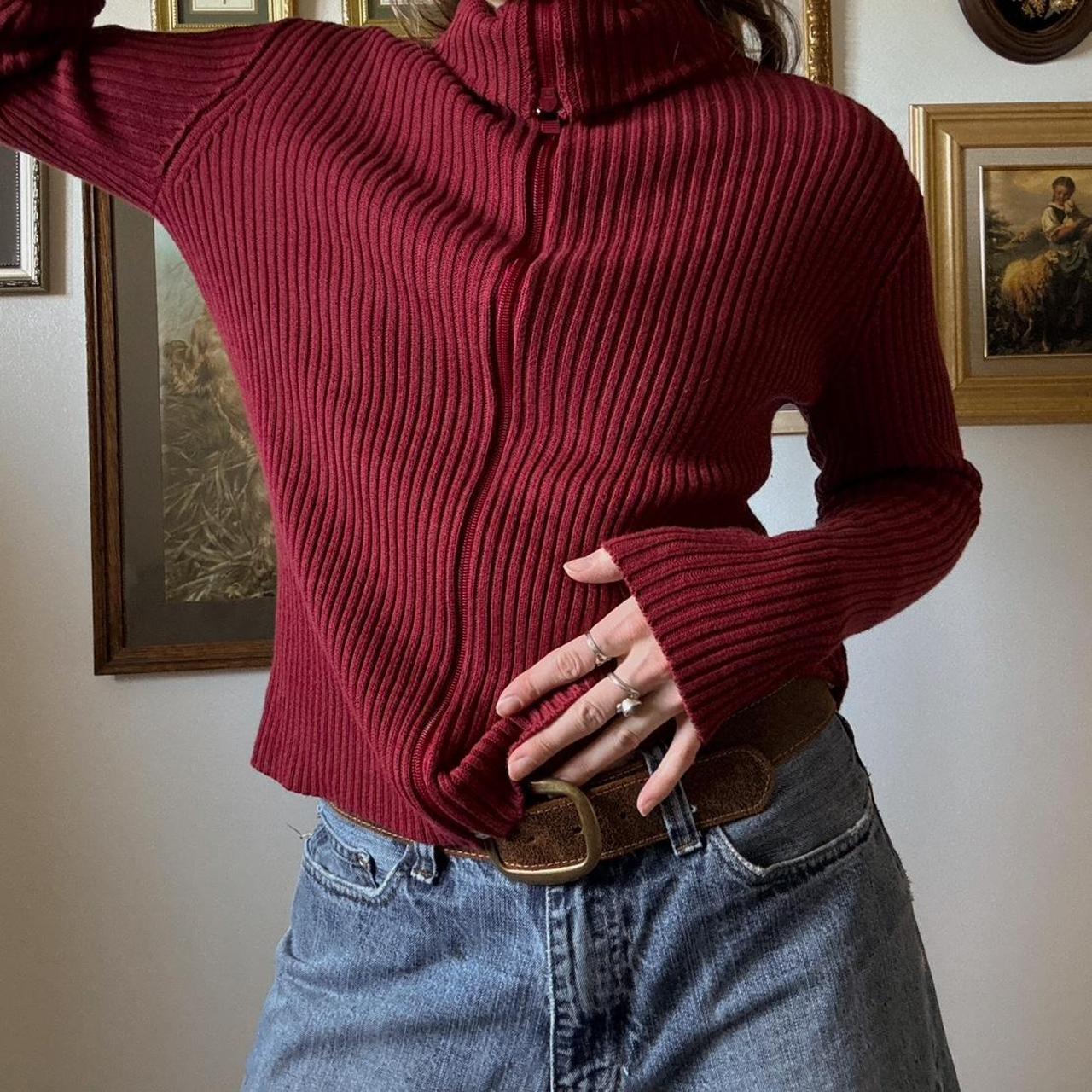 Burgundy knit zip up cardigan (S)