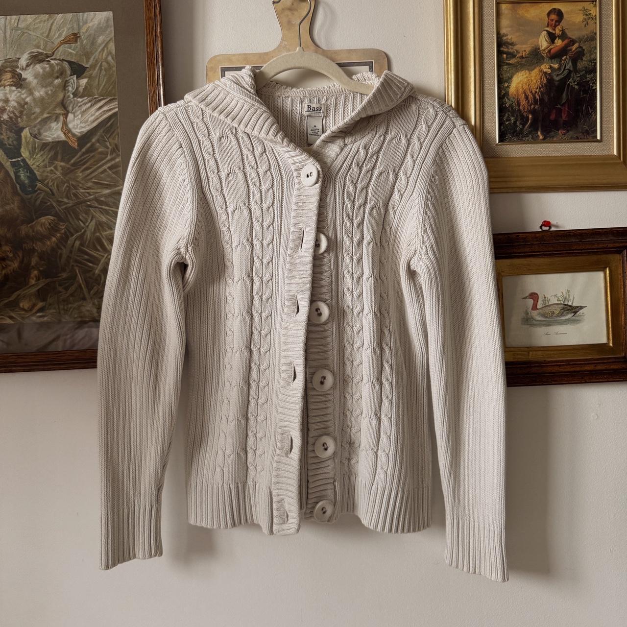 Cream cable knit hooded cardigan (M)