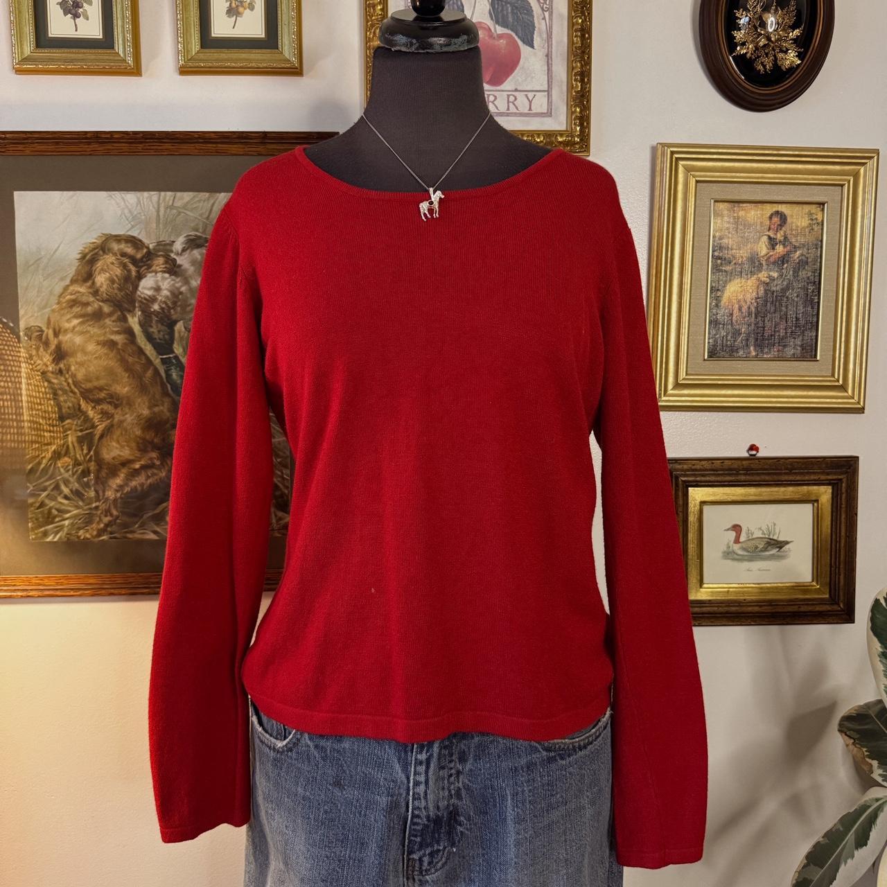 Red knit wide scoop neck sweater (L)