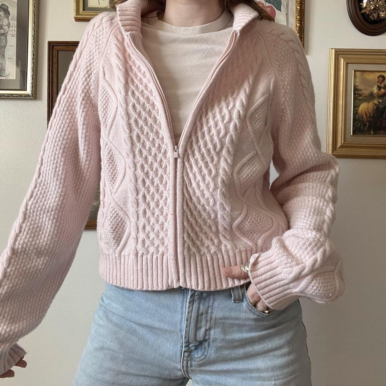 Pink cable knit cardigan (L)