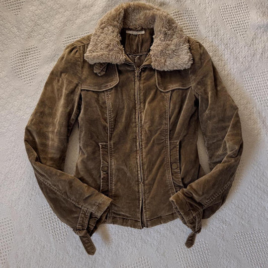 Khaki velvet fall jacket (XS)