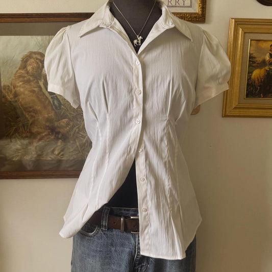 White puff sleeve blouse (L)
