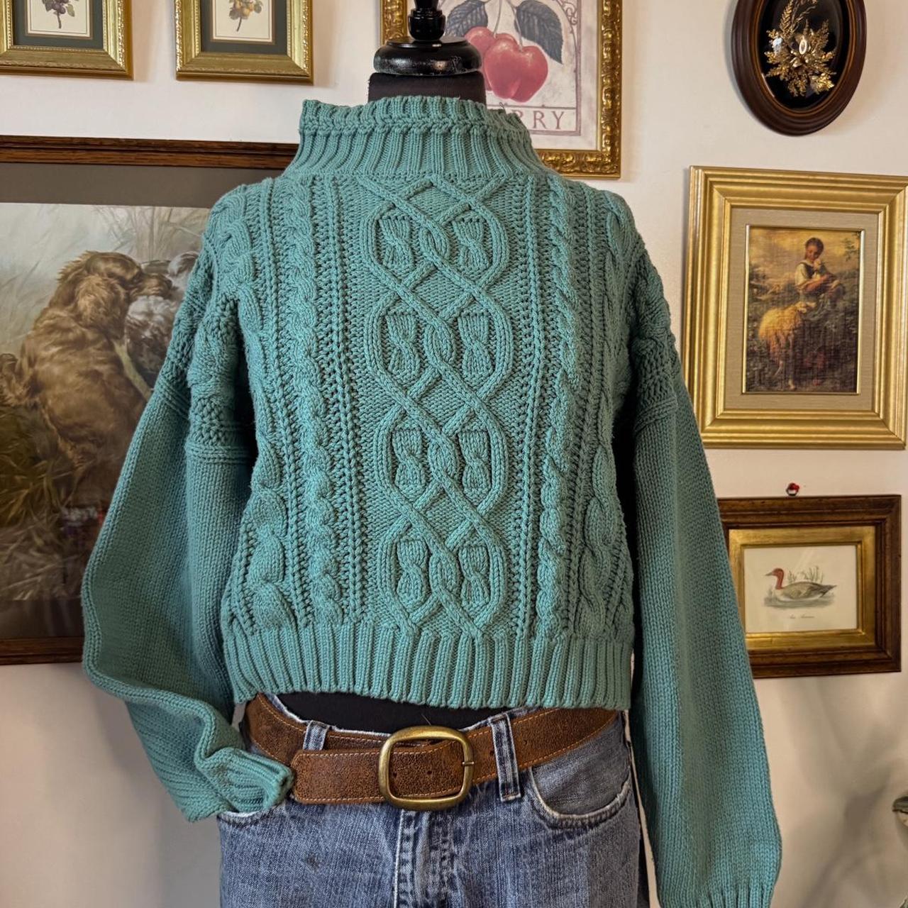 Turquoise green cable knit sweater (S)