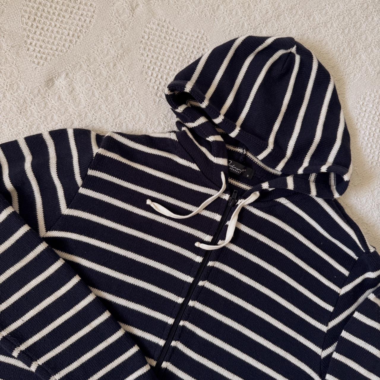 Navy striped knit zip up hoodie (S)