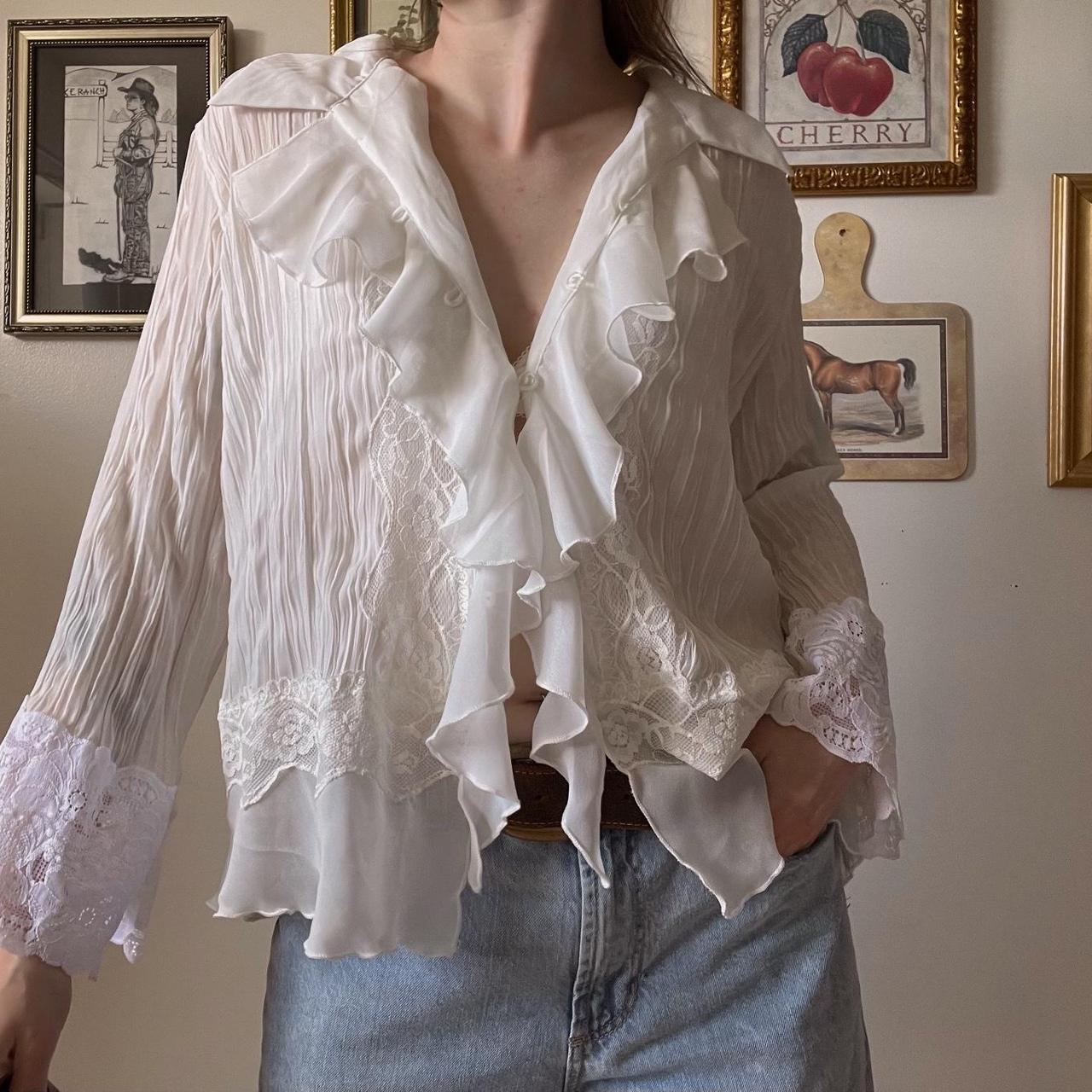 White lace ruffle blouse (M)